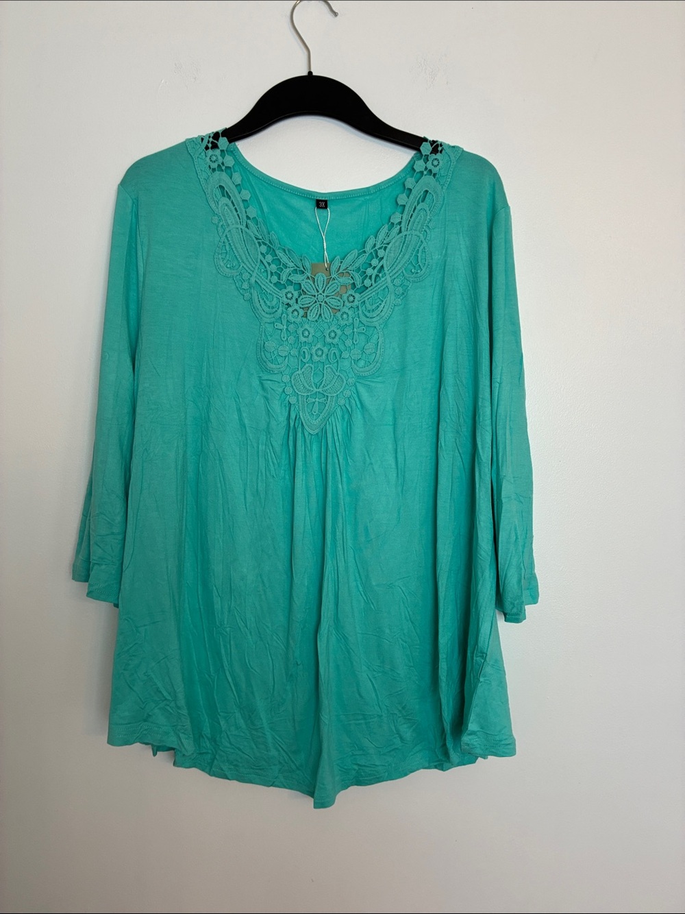 NWT Women’s Embroidered V-Neck Tunic Top - Teal Size 3X